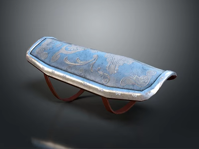 Blue Ornate Traditional Decorative Item With Silver Trim And Brown Straps 3d model