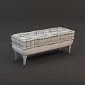 Light Pink Tufted Ottoman Bench With Patterned Base And Wooden Legs