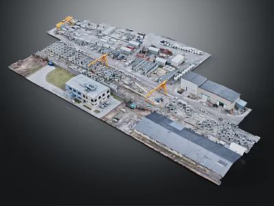 Cartoon Construction Site Scene With Cranes Buildings Vehicles And Miniature Models 3d model