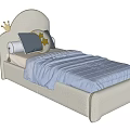Upholstered Kids Bed With Curved Headboard Blue Bedding Moon Star Crown Decor