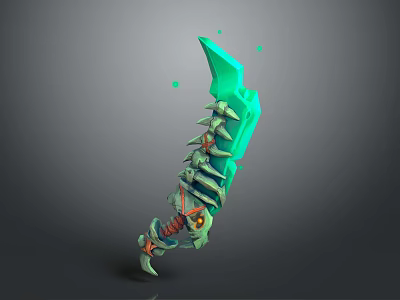 3D Rendered Green Spiked Blade Weapon With Decorative Red Accents And Glowing Green Points 3d model