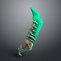 3D Rendered Green Spiked Blade Weapon With Decorative Red Accents And Glowing Green Points