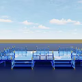 Blue Stage Structure With Fenced Railings Staircases And Grid Floor Design