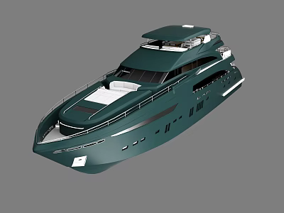 Modern Luxury Yacht With Sleek Dark Green Exterior Upper Deck And Spacious Deck Area 3d model