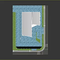 Modern Building 3D Model Architectural Design With Glass Facade Water Feature Greenery And Street Lamps