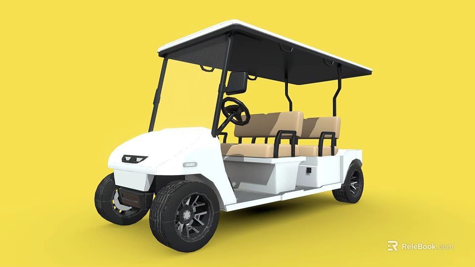 White Four Seat Golf Cart Featuring Black Canopy And Beige Seats 3d model 