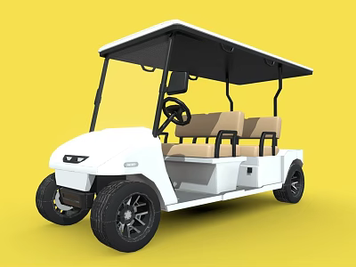 White Four Seat Golf Cart Featuring Black Canopy And Beige Seats 3d model