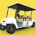White Four Seat Golf Cart Featuring Black Canopy And Beige Seats