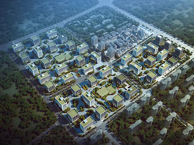 Aerial View Planning of Residential Community With Building Layout Green Spaces And Road Network 3d model