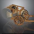 Ancient Wooden Architectural Structure With Large Drum Spokes And Metal Rimmed Wheels