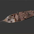 Intricate Wooden Sailboat Model with Multiple Masts and Glossy Red Brown Hull