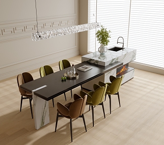 Modern Dining Table Chair Island Table Dining Table Chair Chandelier 3d model