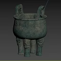 Ancient Chinese Bronze Ding Tripod With Three Legs And Two Handles