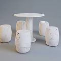 Modern Round Marble Table And Five Cylindrical Stools Set With Textured Surface Minimalist Design 3d model