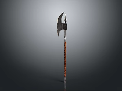 Medieval Battle Axe With Carved Wooden Handle And Curved Metal Blade Design 3d model