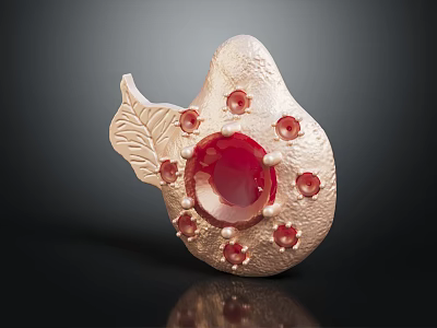 Jewelry Box With Red Gemstone Inlay And Leaf Decorative Design 3d model