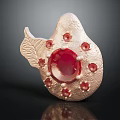 Jewelry Box With Red Gemstone Inlay And Leaf Decorative Design