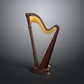 Elegant Wooden Harp With Golden Strings And Decorative Wooden Frame Base