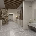 Serene SPA Sauna Locker Room With Wooden Lockers Marble Floor And Chinese Lantern Decorations