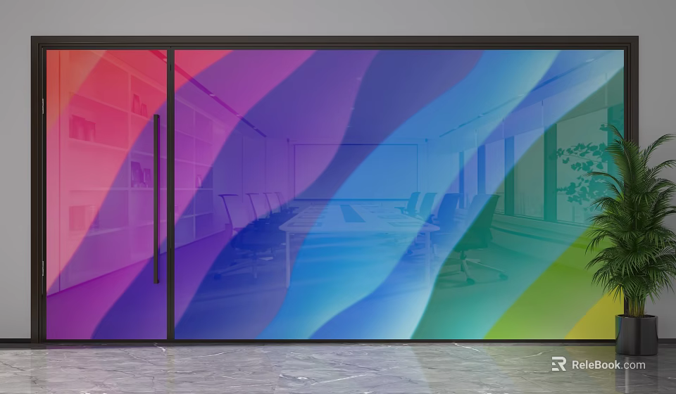 Colorful Glass Partition For Modern Office With Gradient Design And Interior View 3d model 