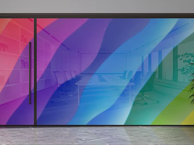 Colorful Glass Partition For Modern Office With Gradient Design And Interior View 3d model