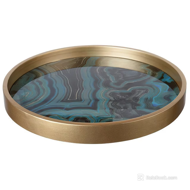 Round Coffee Table With Gold Frame And Teal Marble Pattern 3d model 