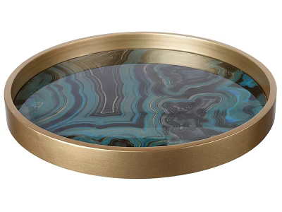 Round Coffee Table With Gold Frame And Teal Marble Pattern 3d model
