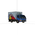Blue Delivery Truck With White Cargo Box And Cartoon Character Design