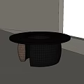 Modern Round Black Dining Table With Central Cutout And Wooden Curved Supports