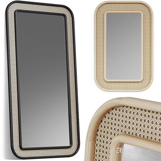 Stylish Modern Mirrors With Rattan Frames In Black And Beige Shapes 3d model 