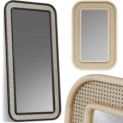 Stylish Modern Mirrors With Rattan Frames In Black And Beige Shapes 3d model