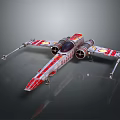 Detailed Silver And Red X Wing Fighter Model With Engines And Striped Design 3d model