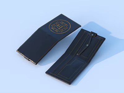 Two Black Leather Wallets With Gold Emblem And Sleek Design For Daily Use 3d model