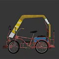 Vibrant Tricycle Featuring Red Frame Yellow Canopy And 3 Profiles Pizza Pasta Promotion