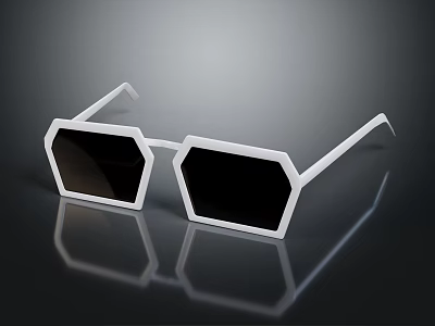 Hexagonal Sunglasses With White Frame And Black Lenses On Black Background With Reflection 3d model
