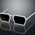 Hexagonal Sunglasses With White Frame And Black Lenses On Black Background With Reflection 3d model