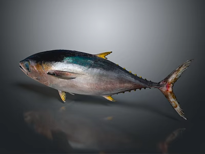 Whole Tuna Fish with Dark Back Light Belly and Yellow Fins on Gray Background 3d model