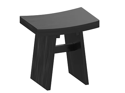 Black Wooden Stool With Curved Seat Simple Design And Slanted Legs 3d model