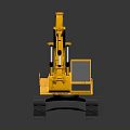 Yellow Construction Excavator With Tracks Mechanical Arm And Bucket On Gray Surface