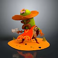 Game Movie Character Cactus With Sombrero Pink Flower Mustache Red Cape Silver Gun Orange Ground