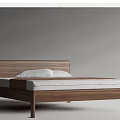 Stylish Double Bed With Wooden Frame White Mattress And Pillows For Bedroom Interior