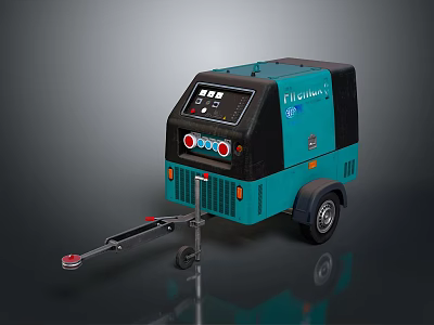 Weichai Mobile Industrial Generator Equipment With Blue Green Body Control Panel And Trailer 3d model