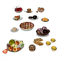 Modern Food Bread Donuts Egg Tart Fruit Strawberry Cherry Honey 3d model
