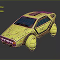 Rusty Yellow Taxi With Large Round Wheels Solar Panel Roof And TAXI Lettering