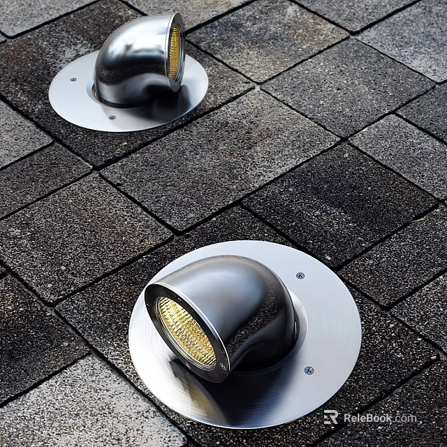 Two Modern Metallic Floor Lamps With Bright Glow On Paved Ground 3d model 