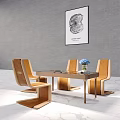Modern Dining Table and Chairs Set With Wooden Frame Blue Flowers and Wall Art