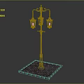 Vintage Ornate Lamp Post With Three Lanterns And Cobblestone Base