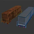 Red Striped Rustic And Gray Roof White Blue Freight Train Cars Design