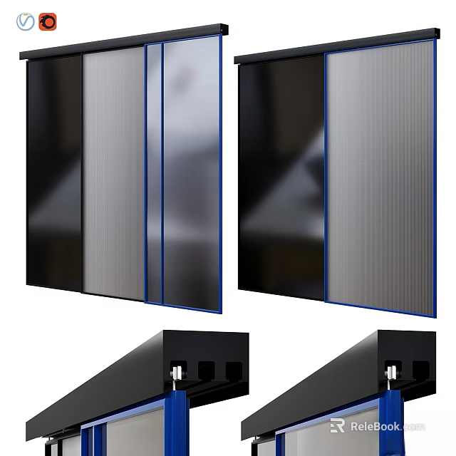 Modern Swing Door Design With Glass And Metal Panel Blue Border For Interior 3d model 