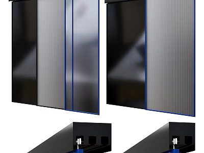 Modern Swing Door Design With Glass And Metal Panel Blue Border For Interior 3d model